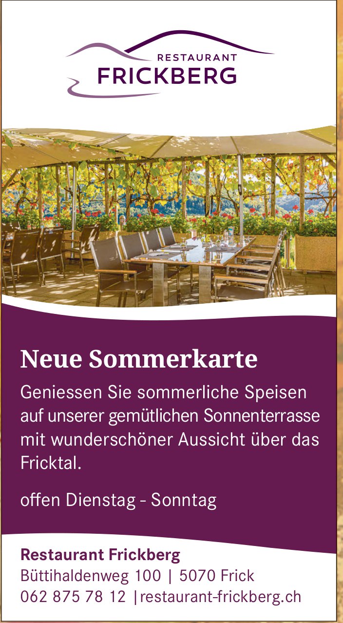 Restaurant Frickberg, Neue Sommerkarte