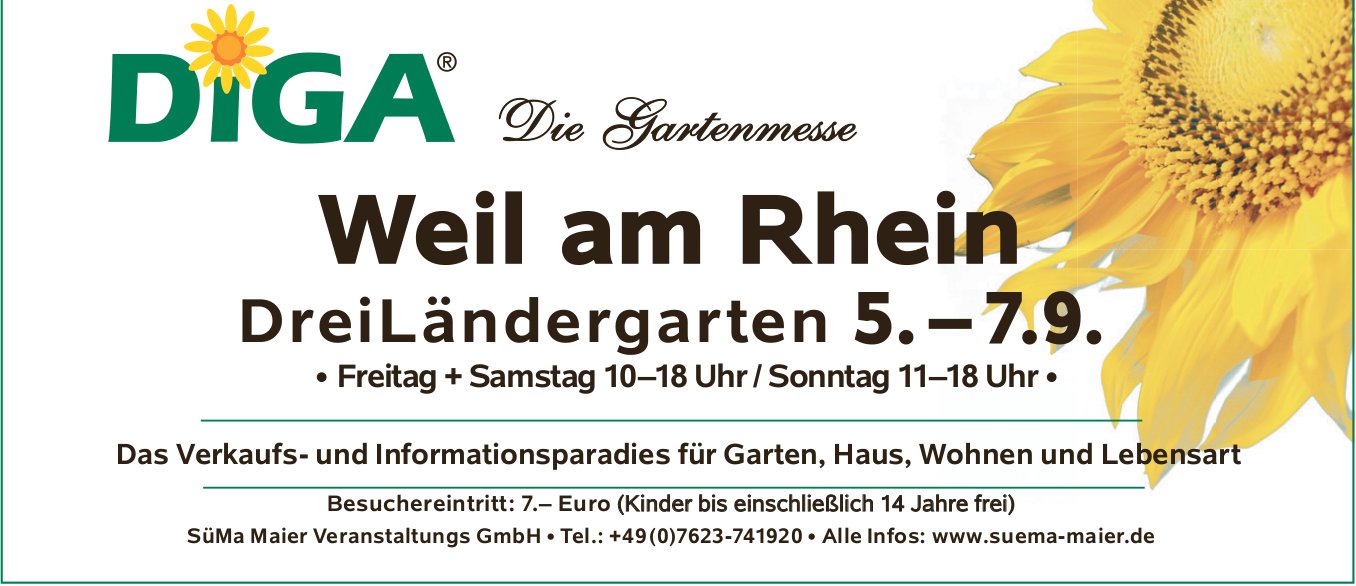 DIGA - Die Gartenmesse, 5. - 7. September, Weil am Rhein
