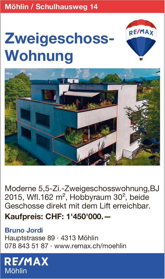 Zweigeschosswohnung, 5½-Zimmer-Wohnung, Möhlin, zu verkaufen