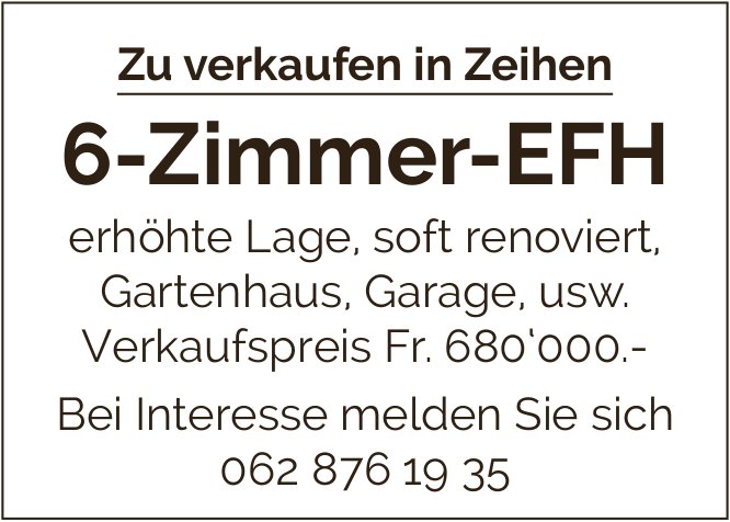 6-Zimmer-EFH, Zeihen, zu verkaufen