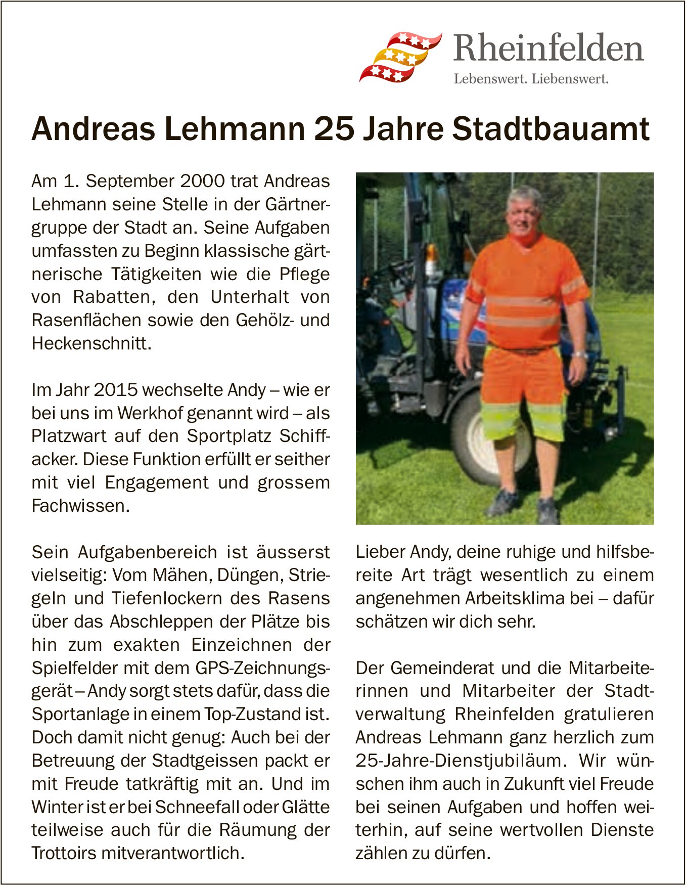 Rheinfelden, Andreas Lehmann 25 Jahre Stadtbauamt