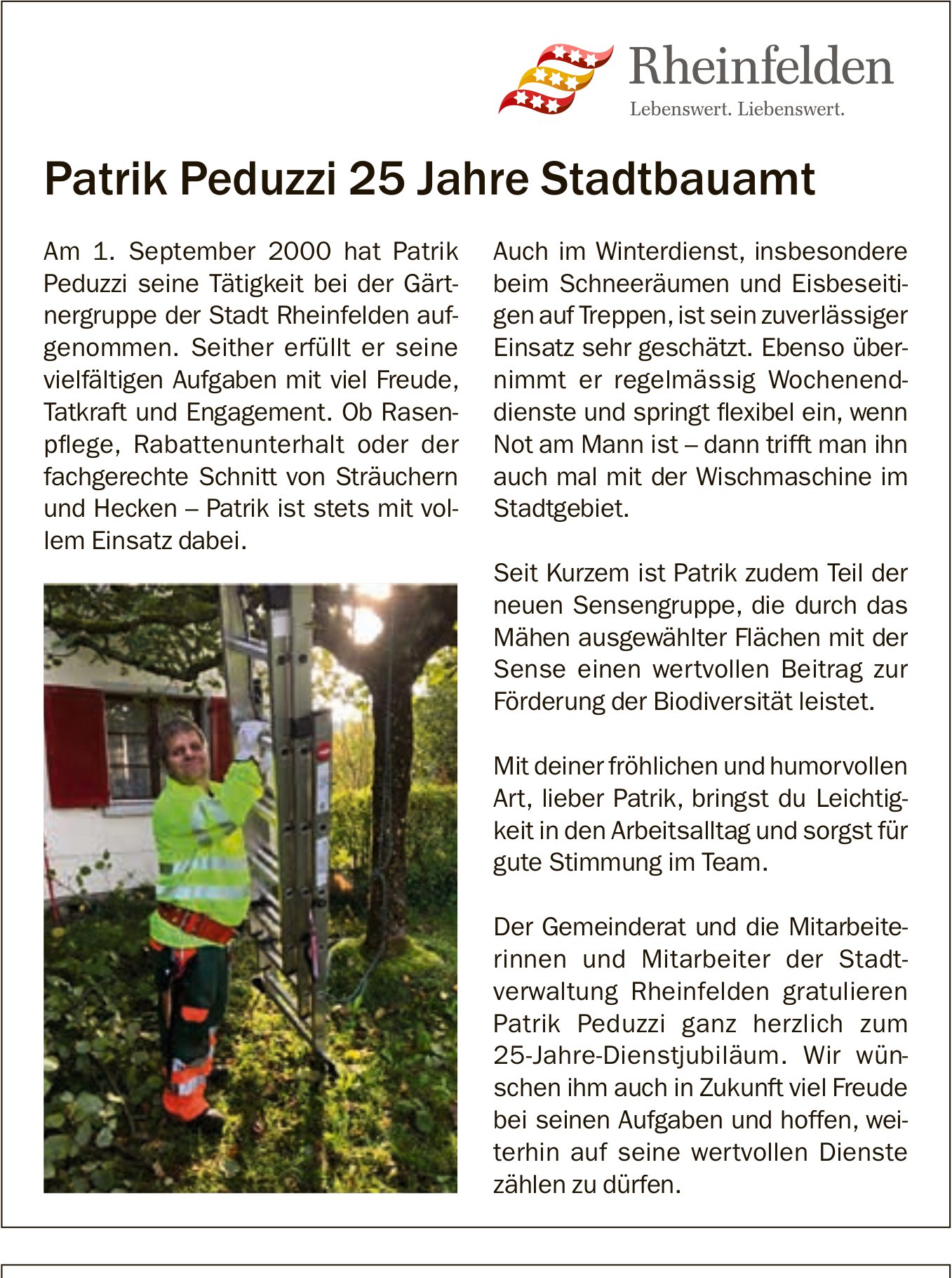 Rheinfelden, Patrik Peduzzi 25 Jahre Stadtbauamt
