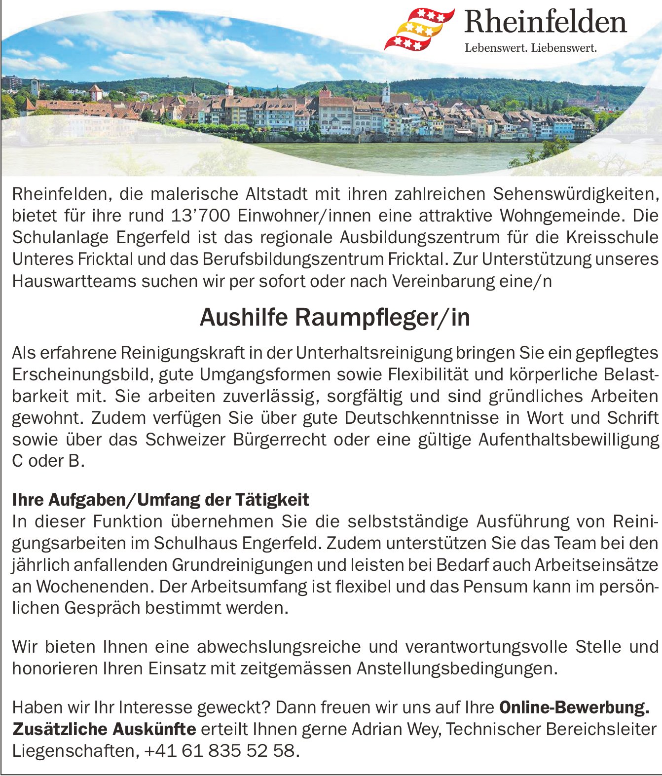 Aushilfe Raumpfleger/in, Rheinfelden, gesucht