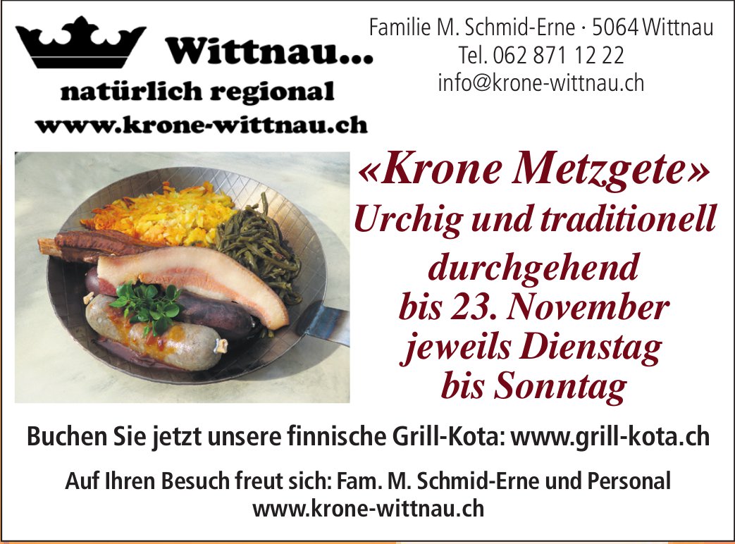 Krone Wittnau, «Krone Metzgete» Urchig und traditionell