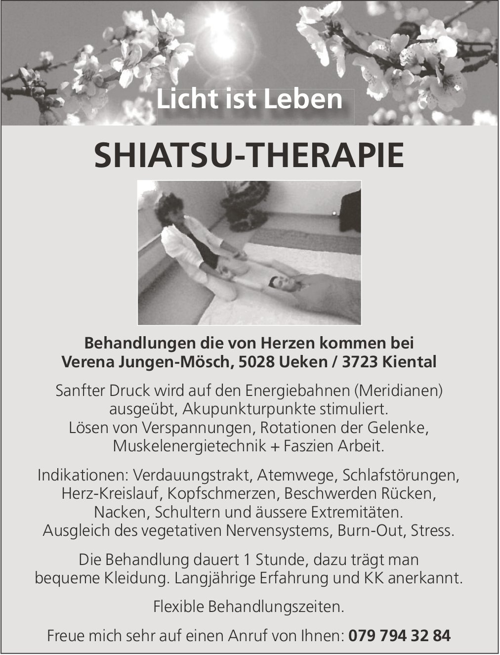 Verena Jungen-Mösch, Ueken - Licht ist Leben - Shiatsu-therapie