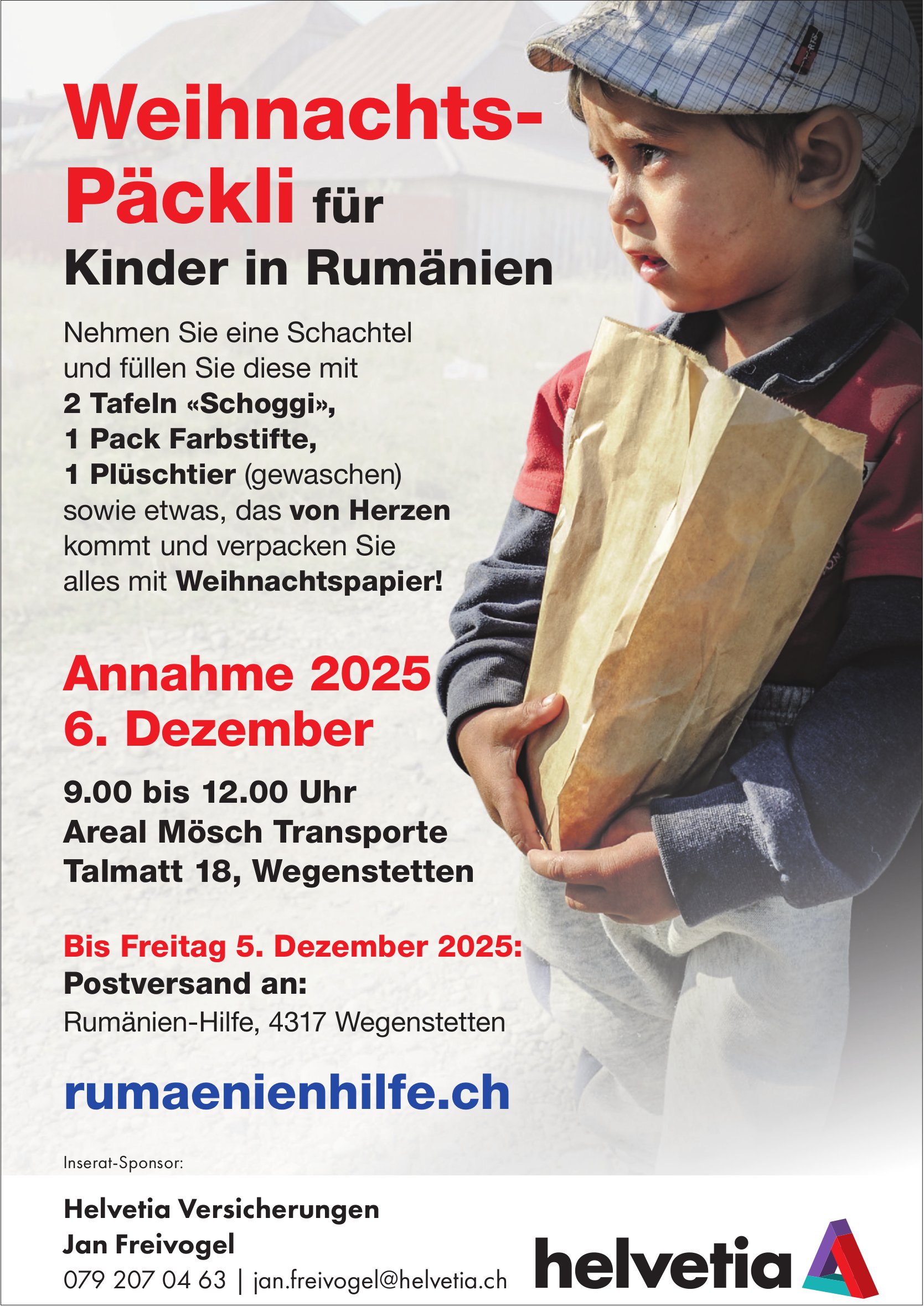Helvetia, Wegenstetten - Weihnachts- Päckli für Kinder in Rumänien