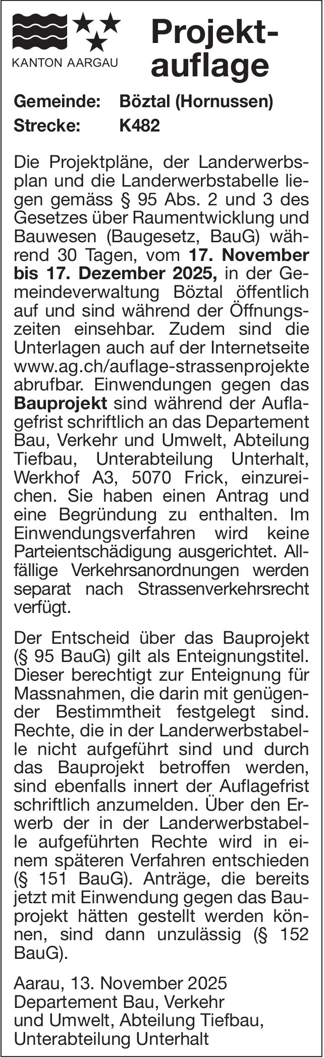 KANTON AARGAU, Frick - Projektauflage