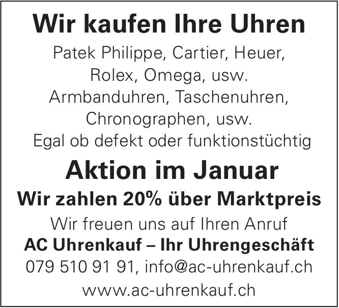 AC Uhrenkauf, Wir kaufen Ihre Uhren