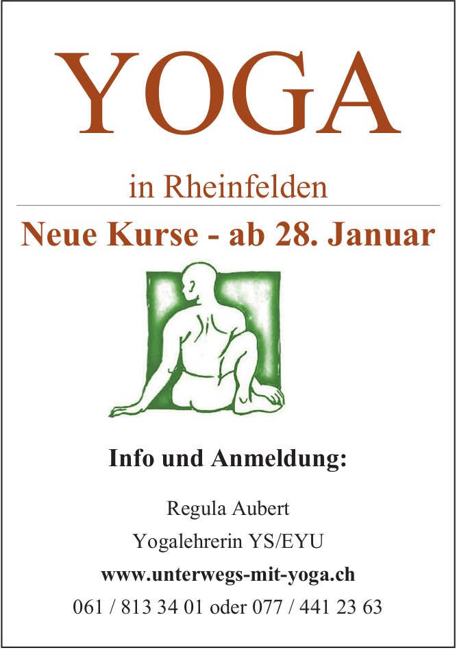 Regula Aubert, Yoga in Rheinfelden: Neue Kurse ab 28. Januar