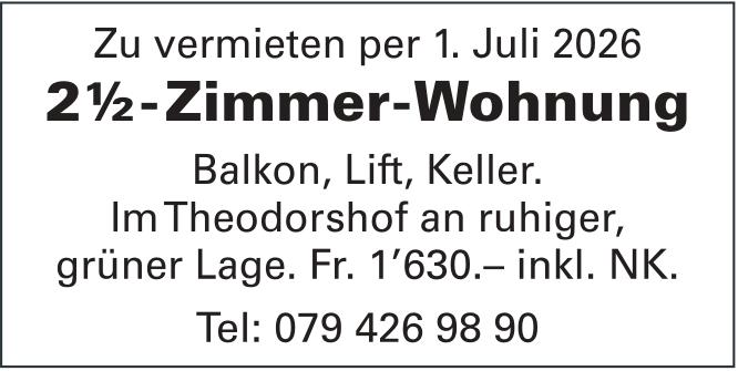 2½ - Zimmer - Wohnung, zu vermieten