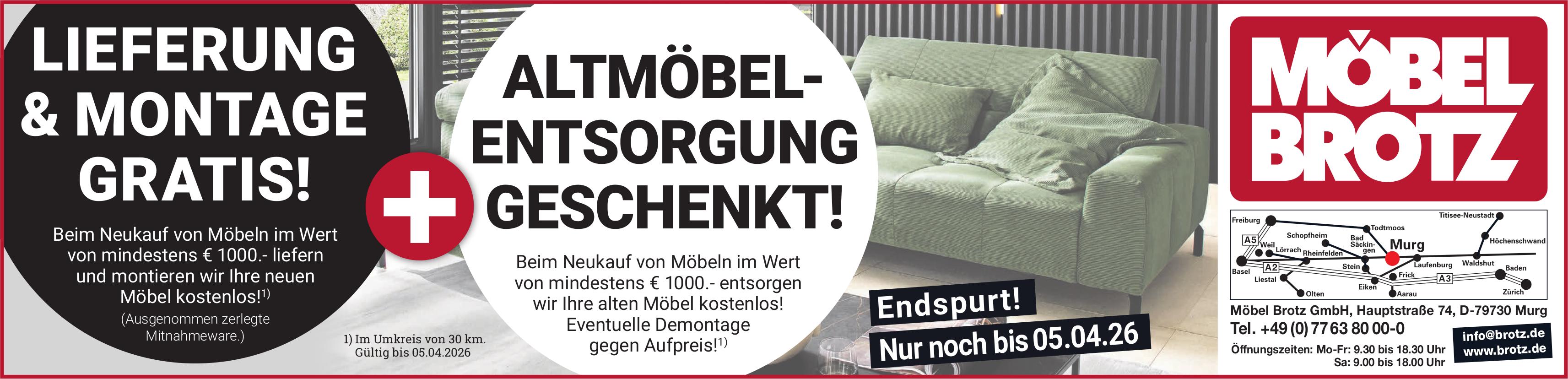 Möbel Brotz GmbH, Murg - LIEFERUNG & MONTAGE GRATIS!