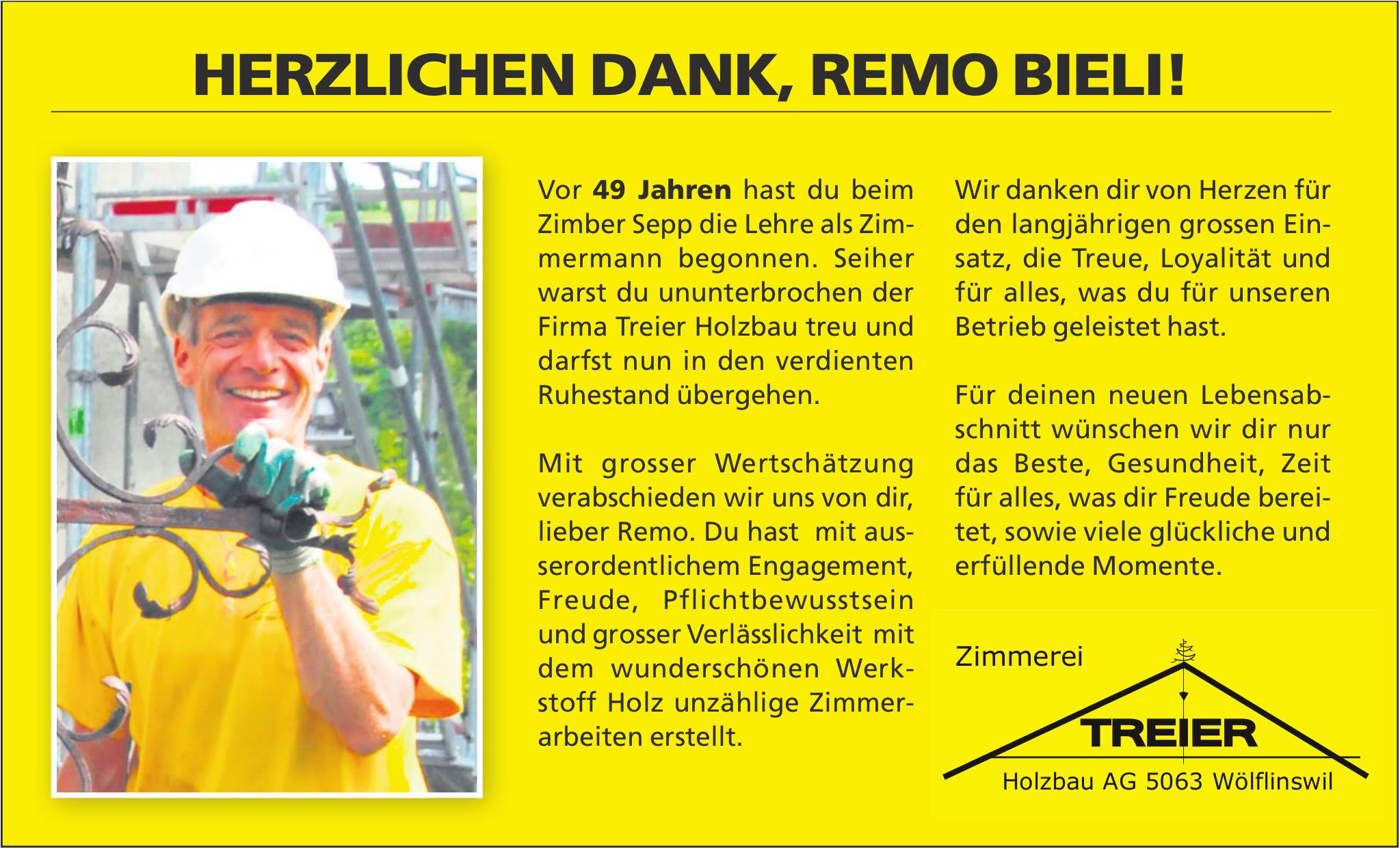 TREIER Holzbau AG, Herzlichen Dank, Remo Bieli!