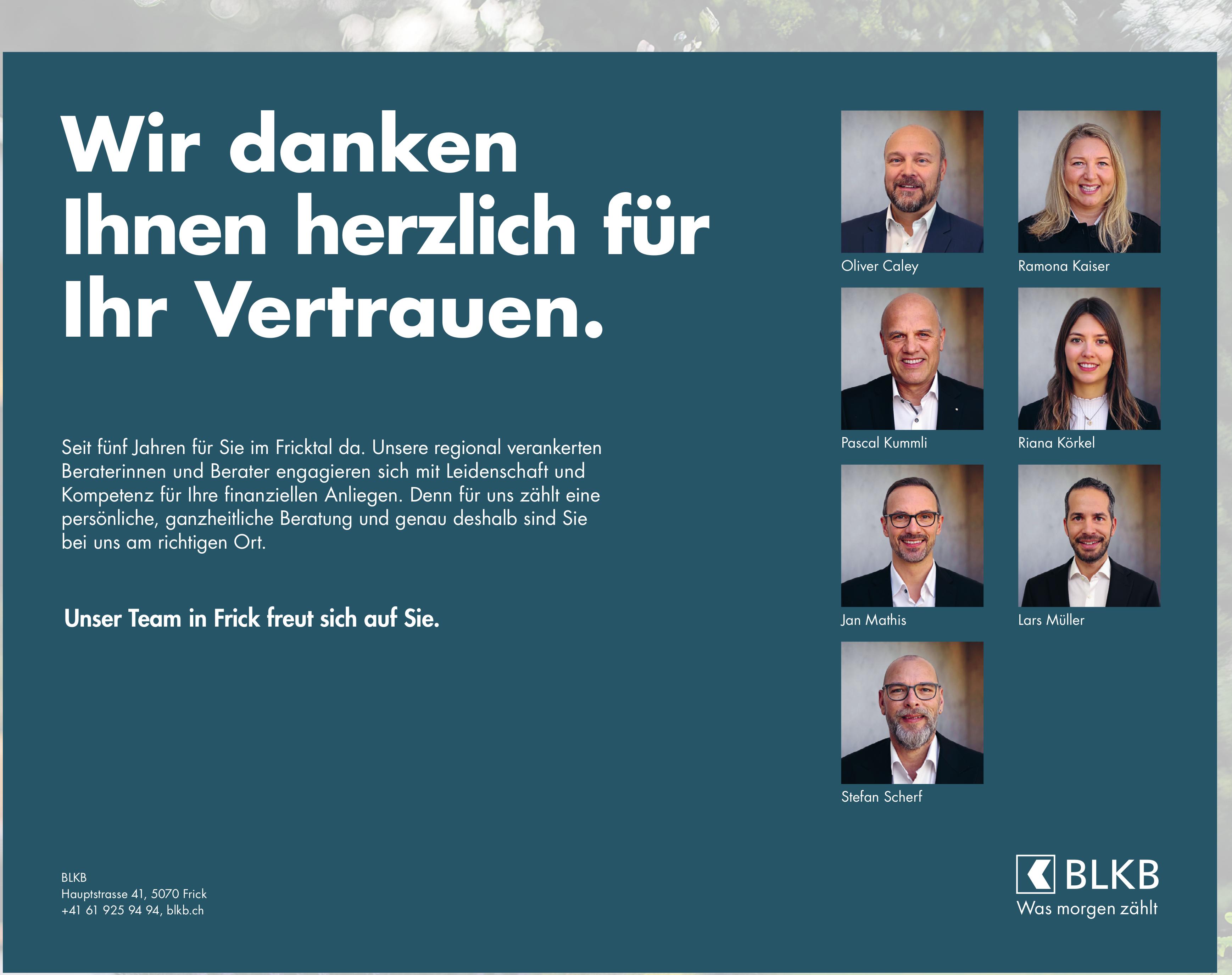 BLKB, Frick - Wir danken Ihnen herzlich für Ihr Vertrauen.