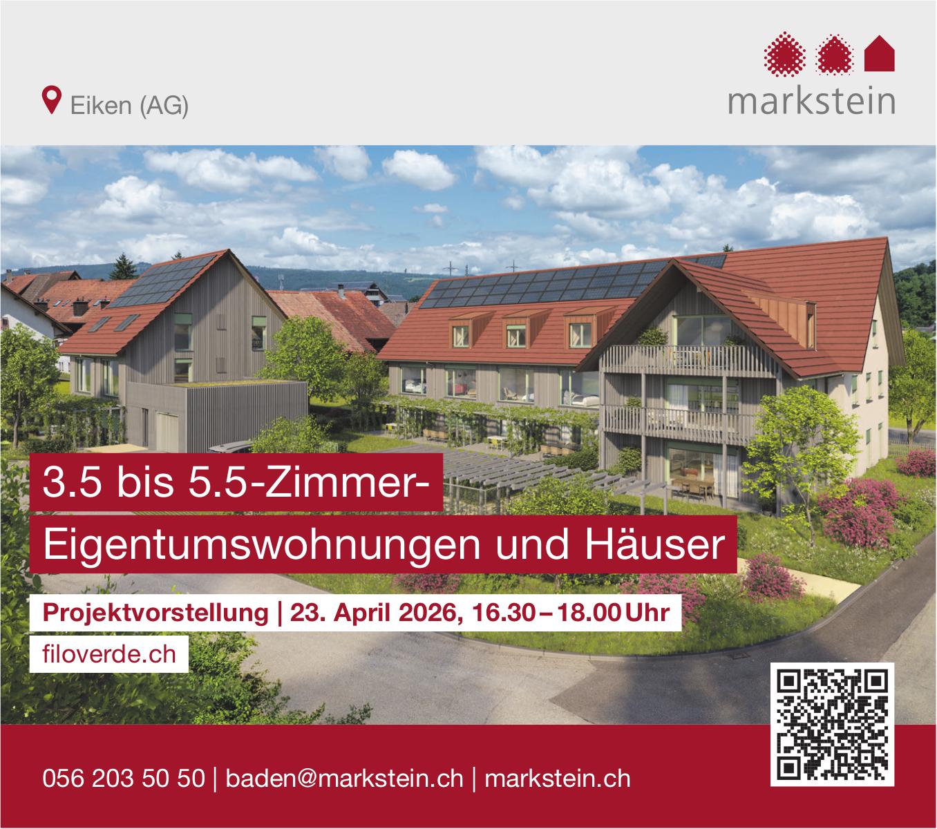 3.5 bis 5.5-Zimmer-Eigentumswohnungen und Häuser, 23. April, Eiken