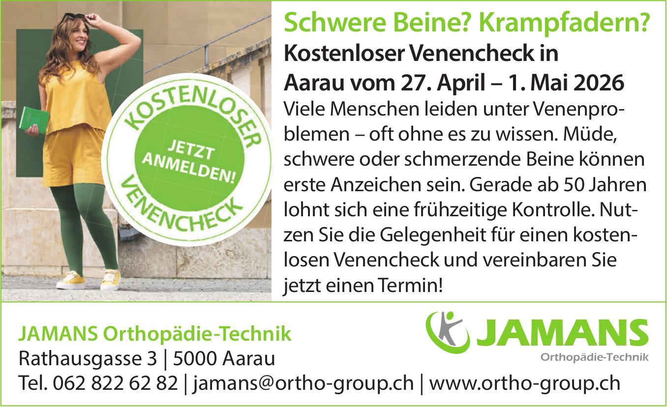 Kostenloser Venencheck in Aarau, 27. April - 1. Mai