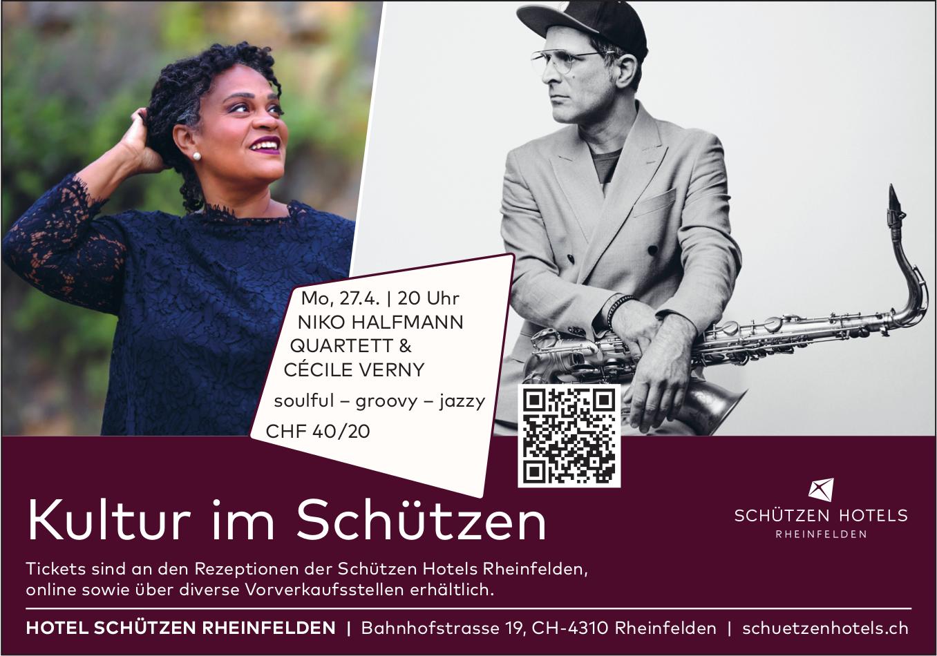 NIKO HALFMANN QUARTETT & CÉCILE VERNY – Kultur im Schützen, 27. April, Hotel Schützen Rheinfelden