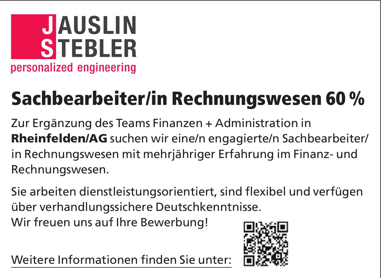 Sachbearbeiter/in Rechnungswesen 60 %, JAUSLIN STEBLER, Rheinfelden/Ag, Gesucht
