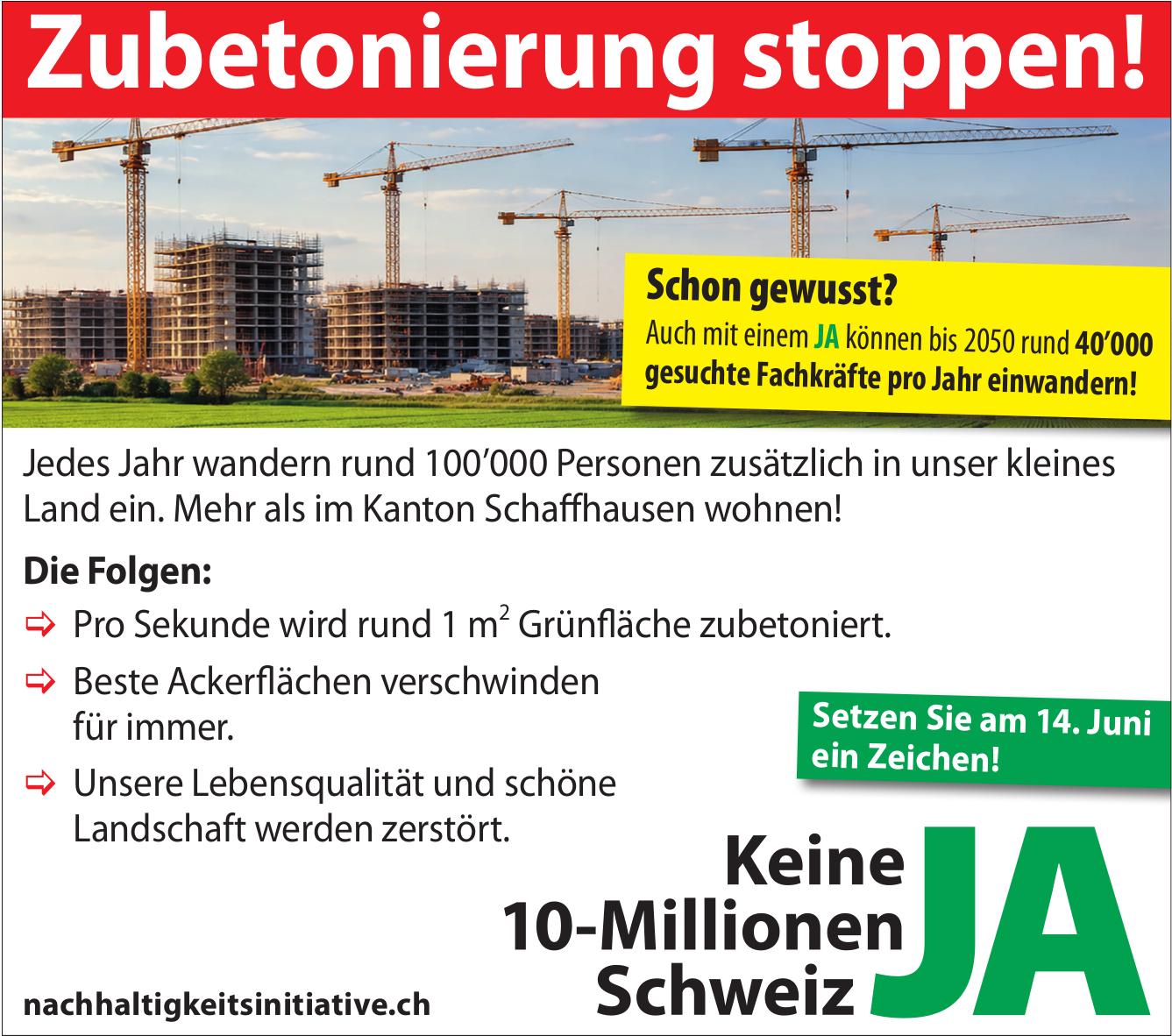 nachhaltigkeitsinitiative.ch, Zubetonierung stoppen!