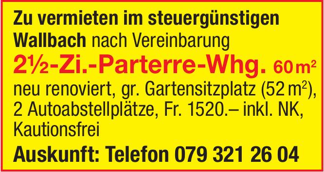 2½-Zi.-Parterre-Whg., 2½ Zimmer-Wohnung, Wallbach, zu vermieten
