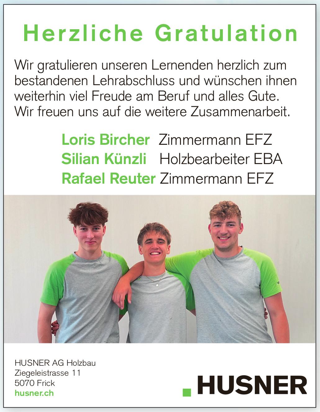 HUSNER AG Holzbau, Frick - Herzliche Gratulation