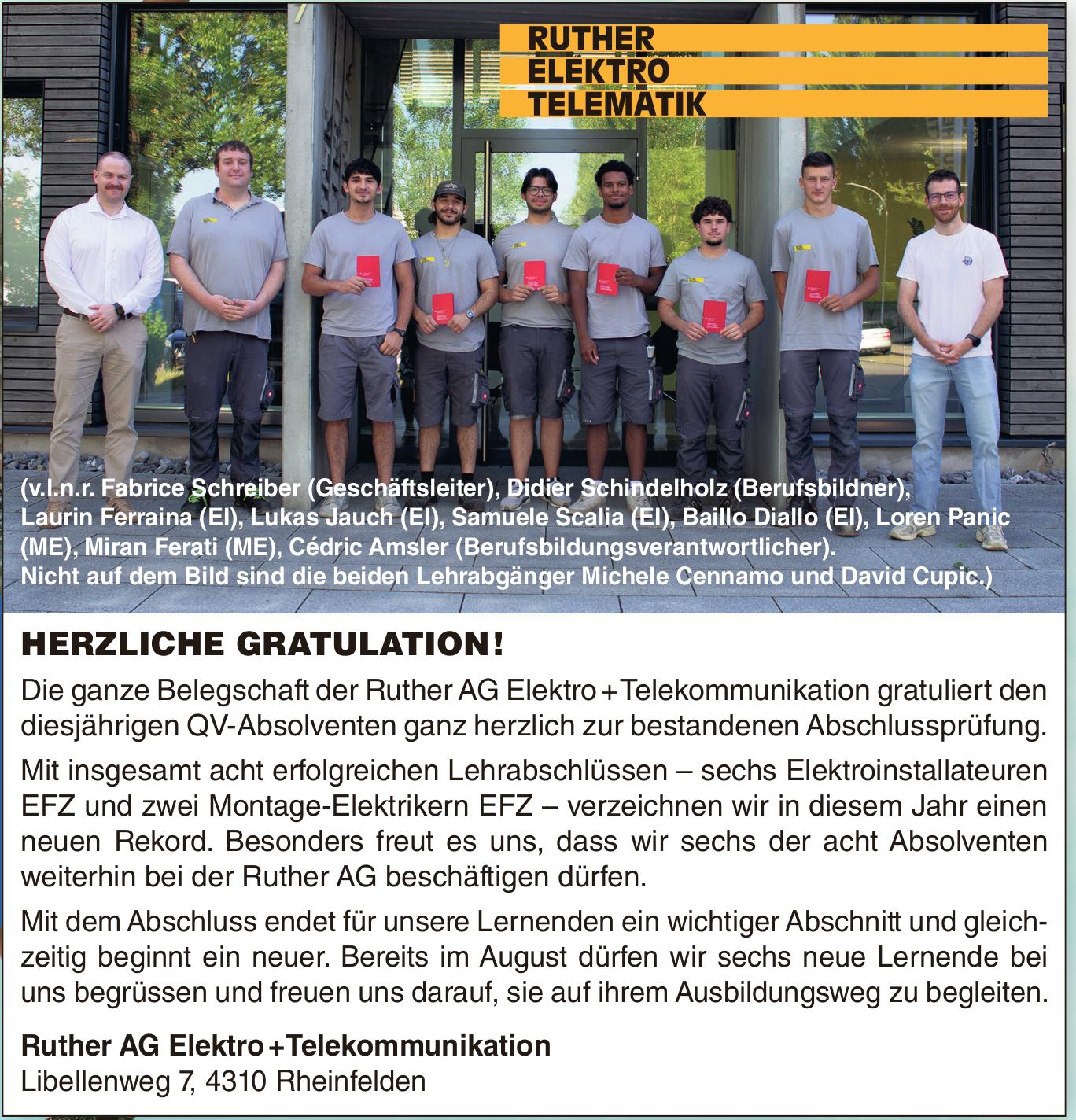 Ruther AG, Rheinfelden - HERZLICHE GRATULATION !