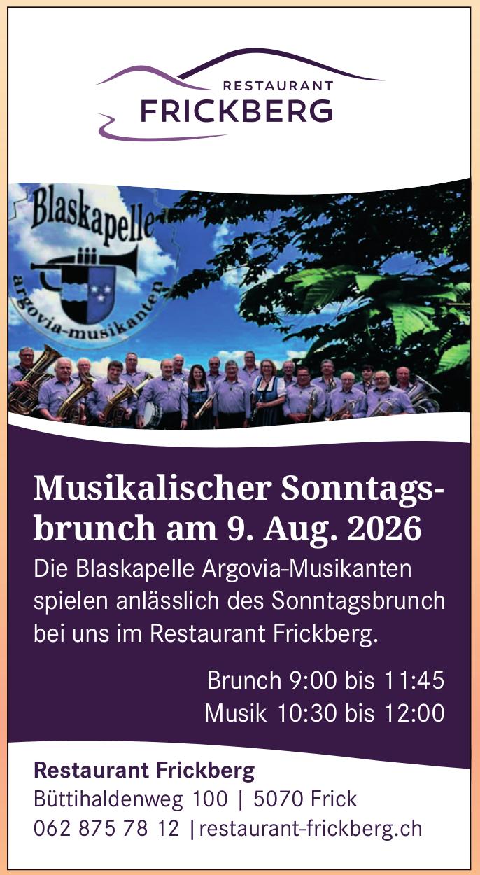 Musikalischer Sonntagsbrunch, 9. August, Restaurant Frickberg