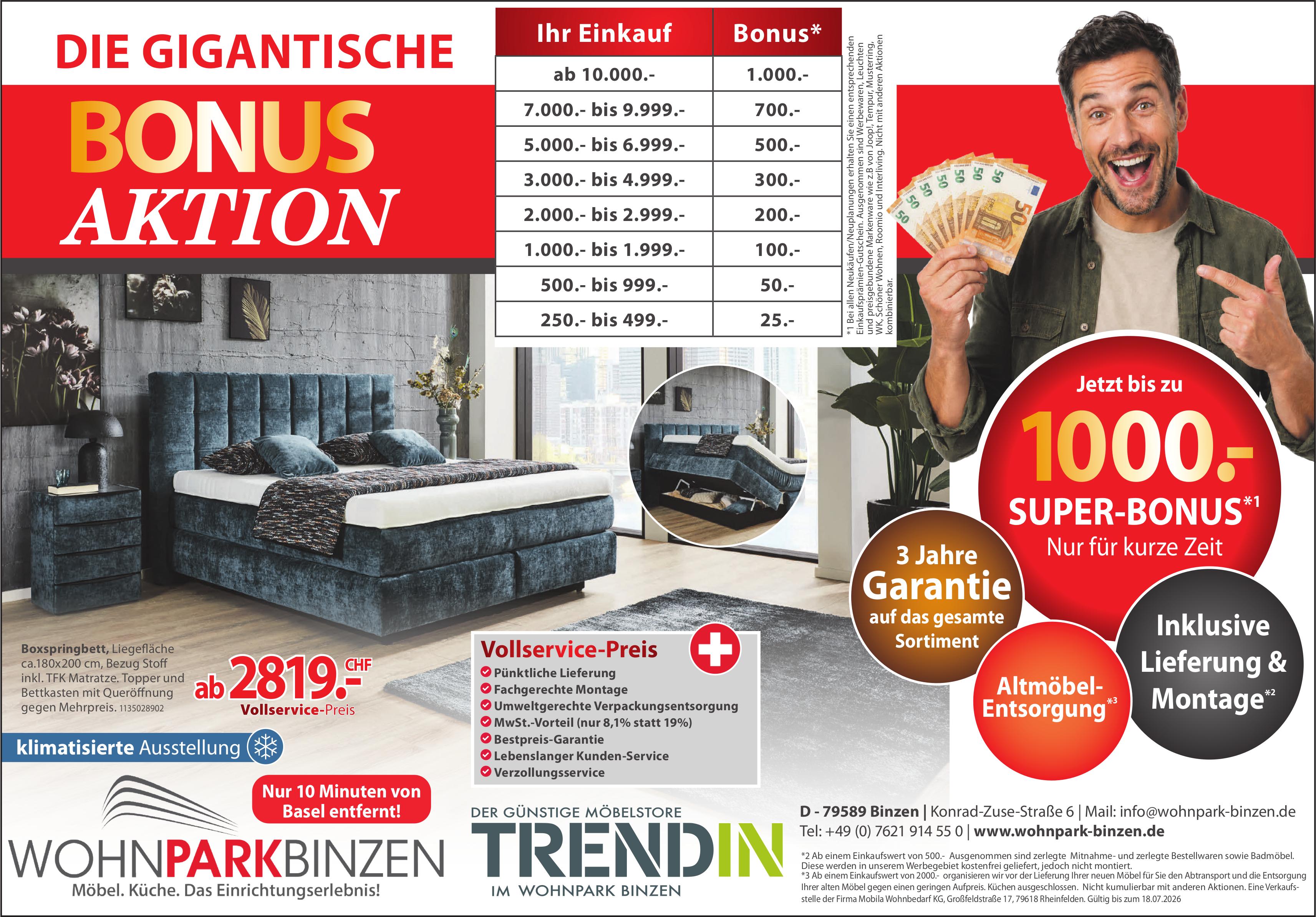 WOHNPARK BINZEN, BONUS AKTION