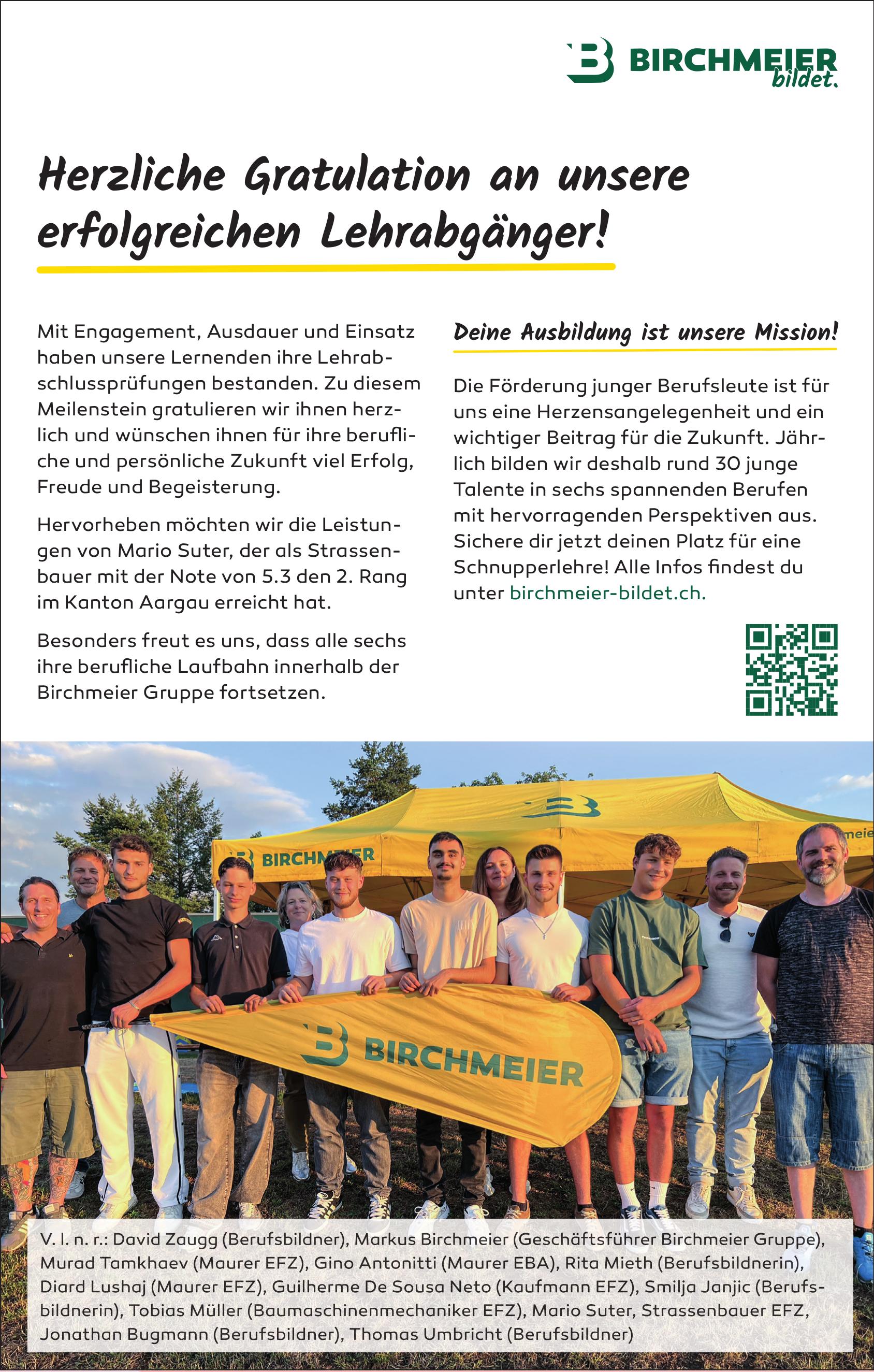 Birchmeier Bildet, Herzliche Gratulation an unsere erfolgreichen Lehrabgänger!