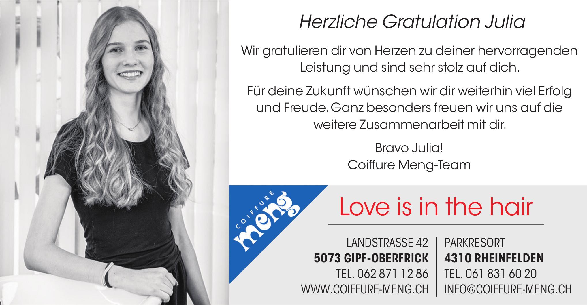 Coiffure Meng, RHEINFELDEN - Herzliche Gratulation Julia