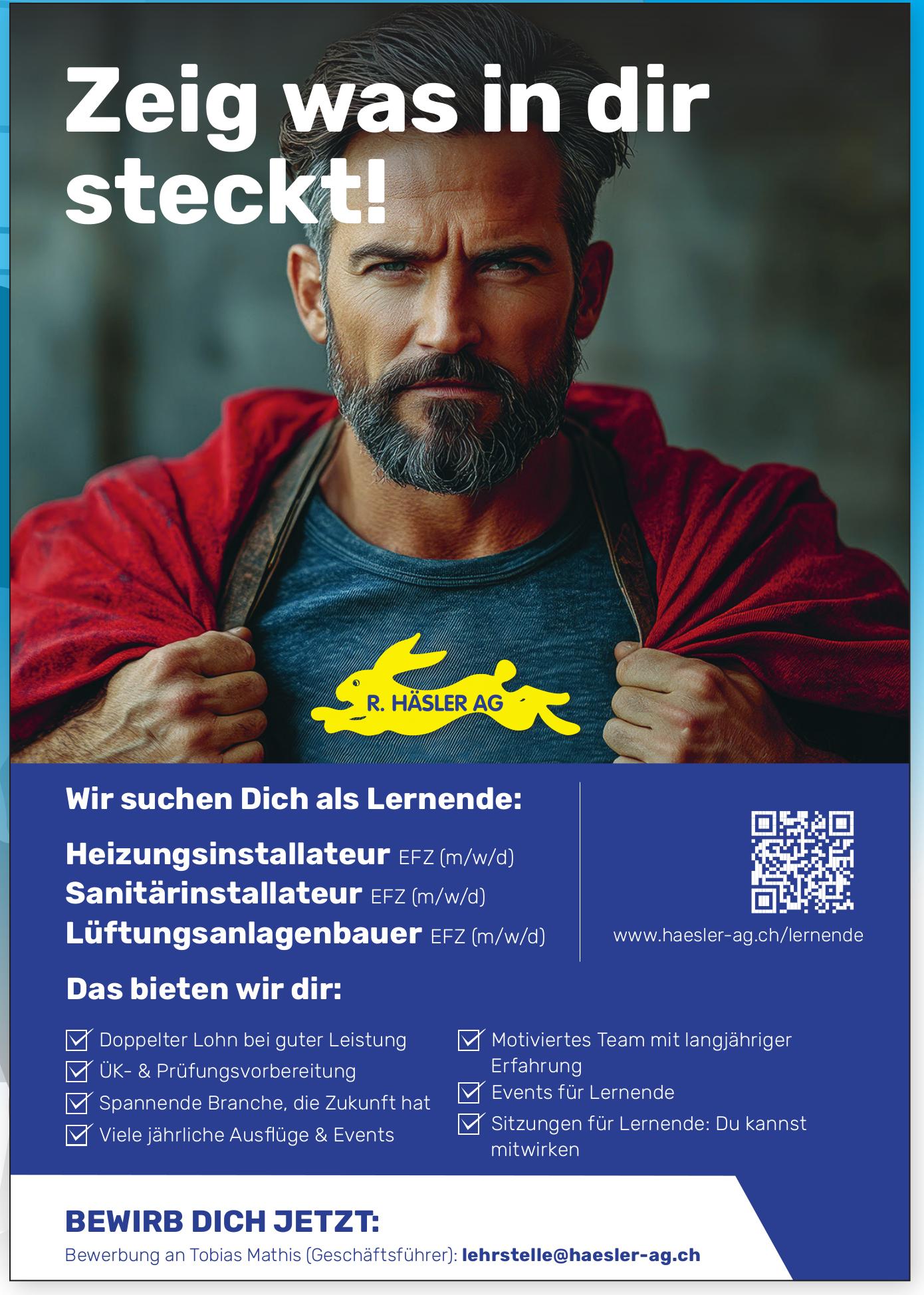 Heizungsinstallateur EFZ (m/w/d), R. Häsler AG, Gesucht