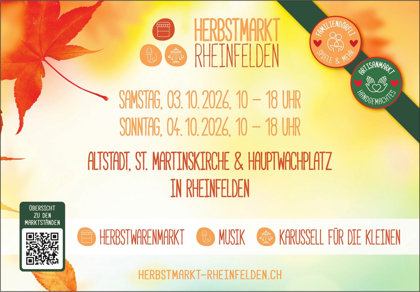 HERBSTMARKT RHEINFELDEN, 3. - 4. Oktober, Altstadt, St. Martinskirche & Hauptwachplatz in Rheinfelden