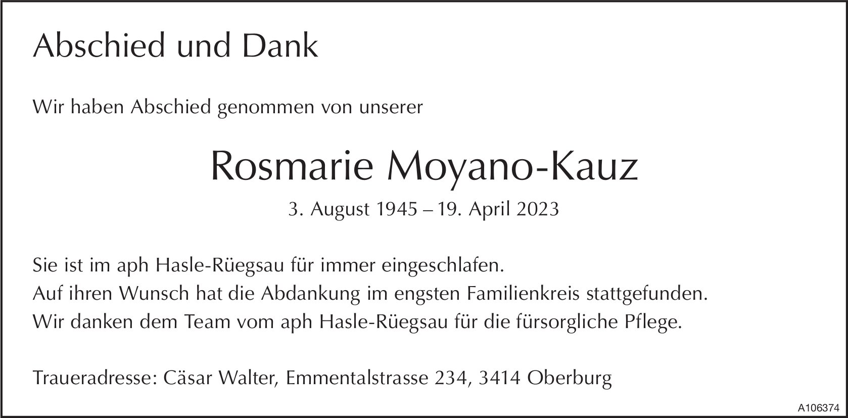 Rosmarie Moyano-Kauz, im Mai 2023 / TA + DS