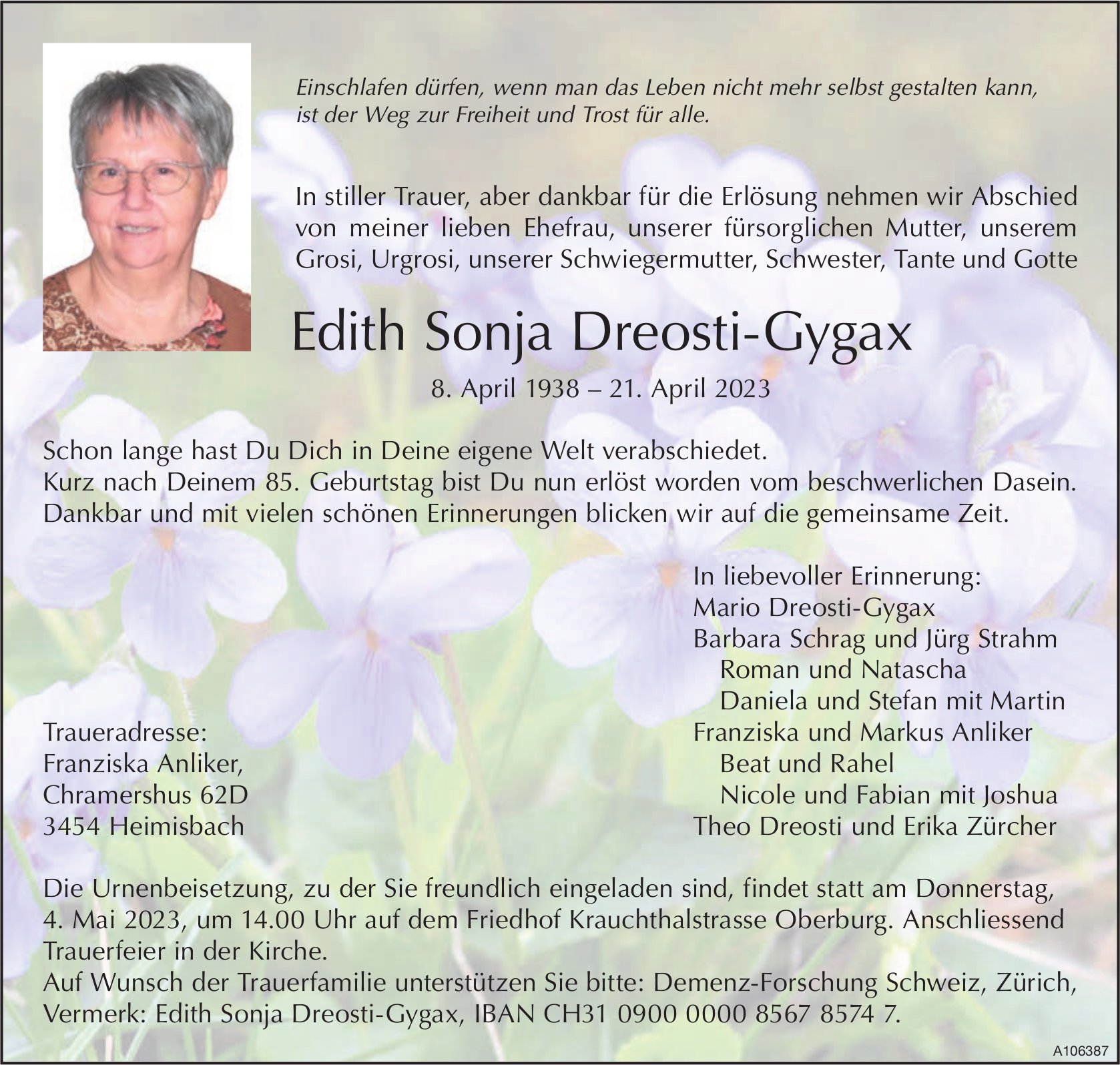 Edith Sonja Dreosti-Gygax, April 2023 / TA