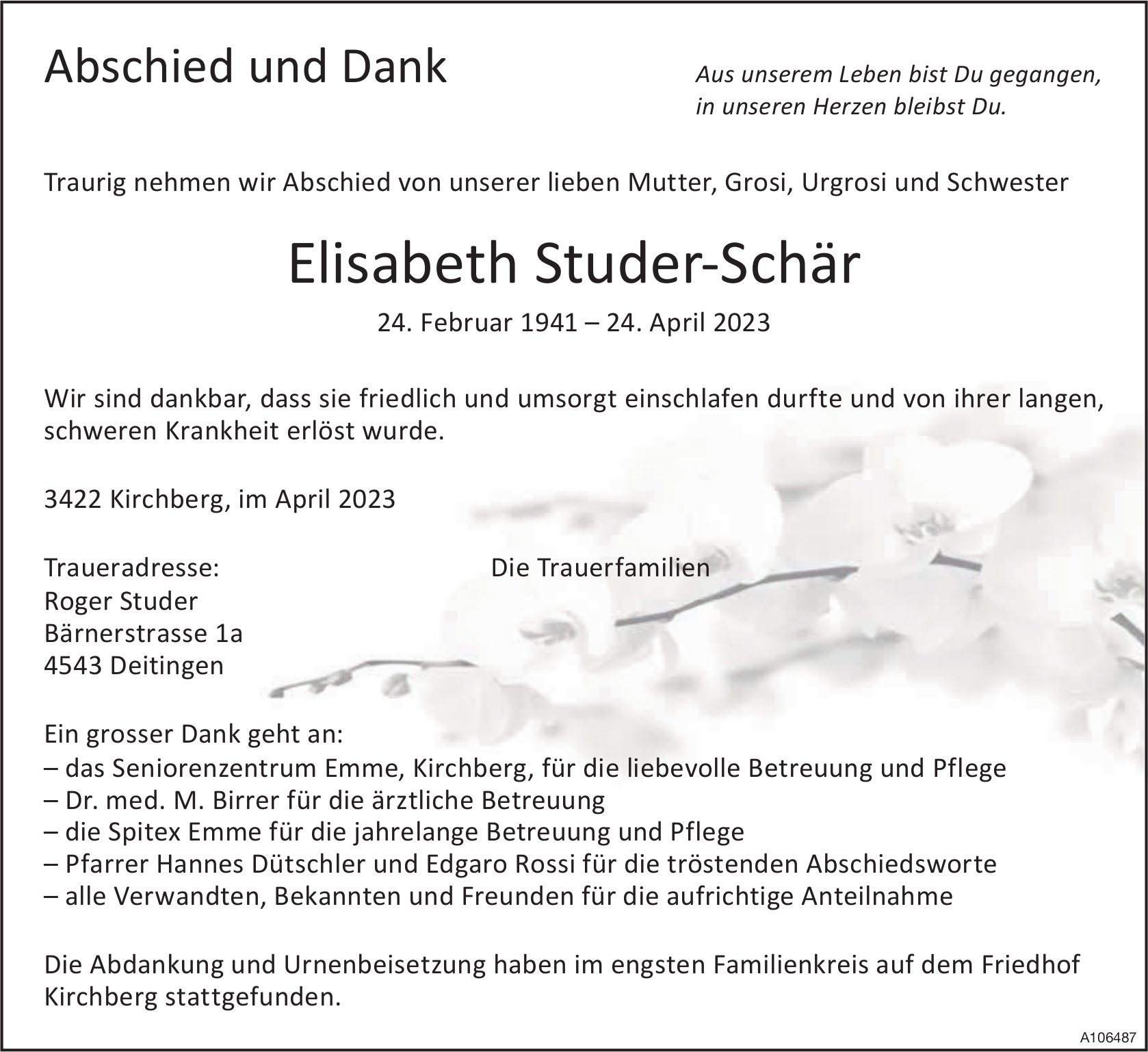 Elisabeth Studer-Schär, im Mai 2023 / TA + DS