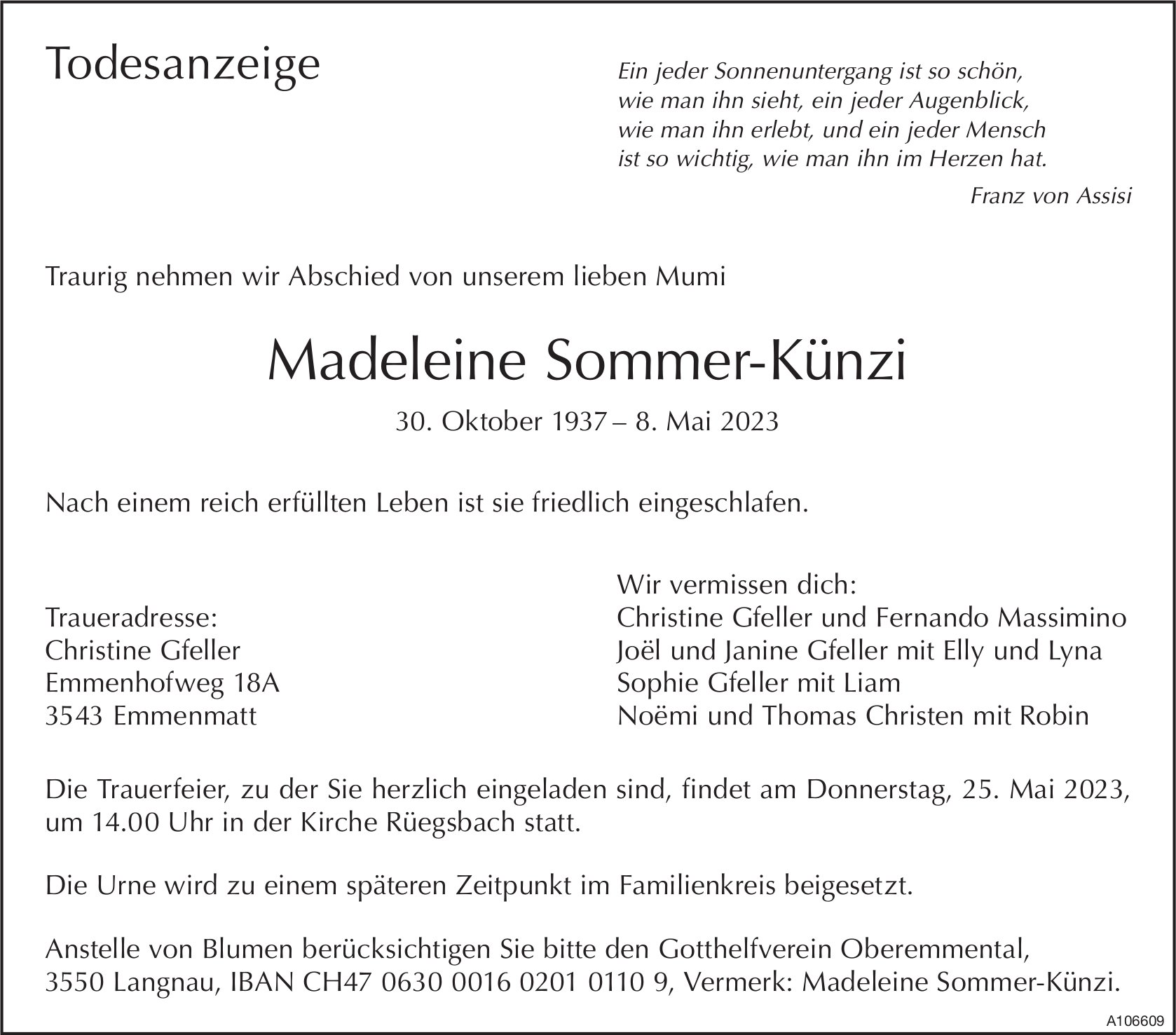 Madeleine Sommer-Künzi, Mai 2023 / TA