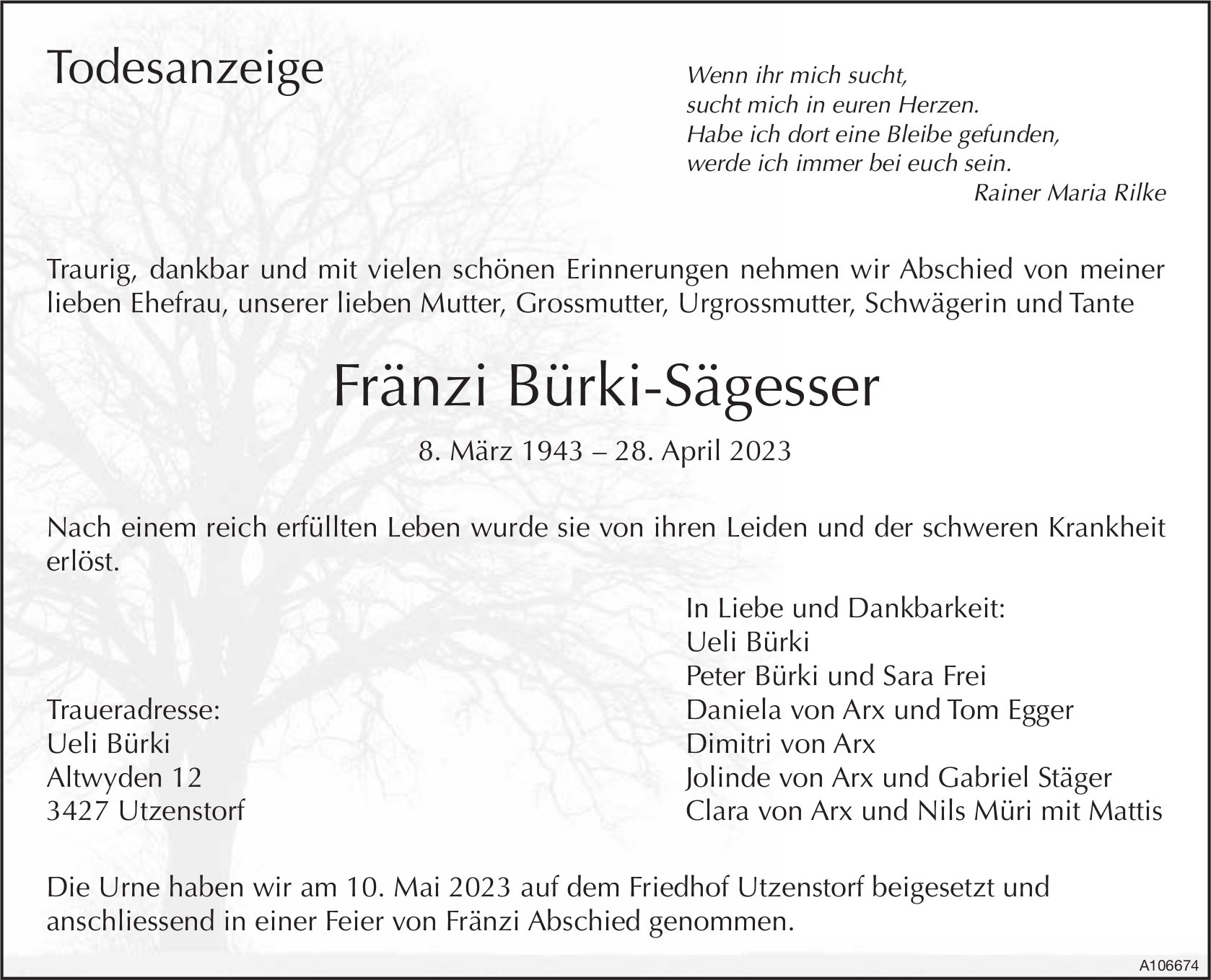 Fränzi Bürki-Sägesser, April 2023 / TA