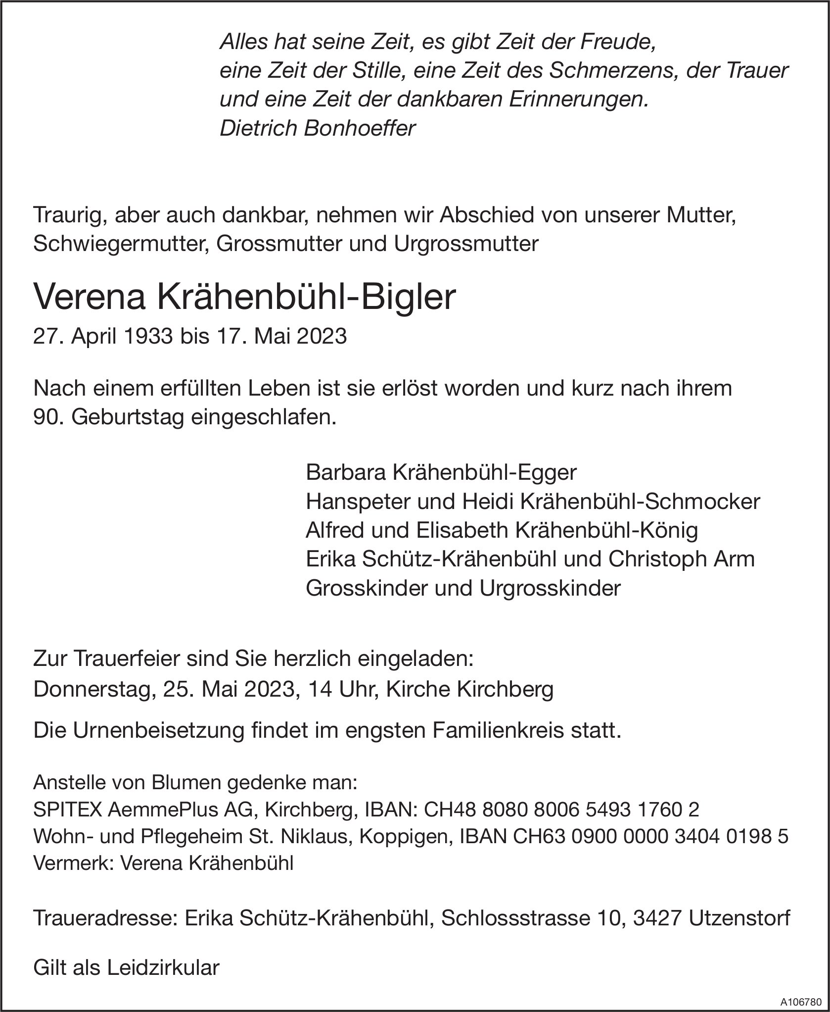 Verena Krähenbühl-Bigler, Mai 2023 / TA