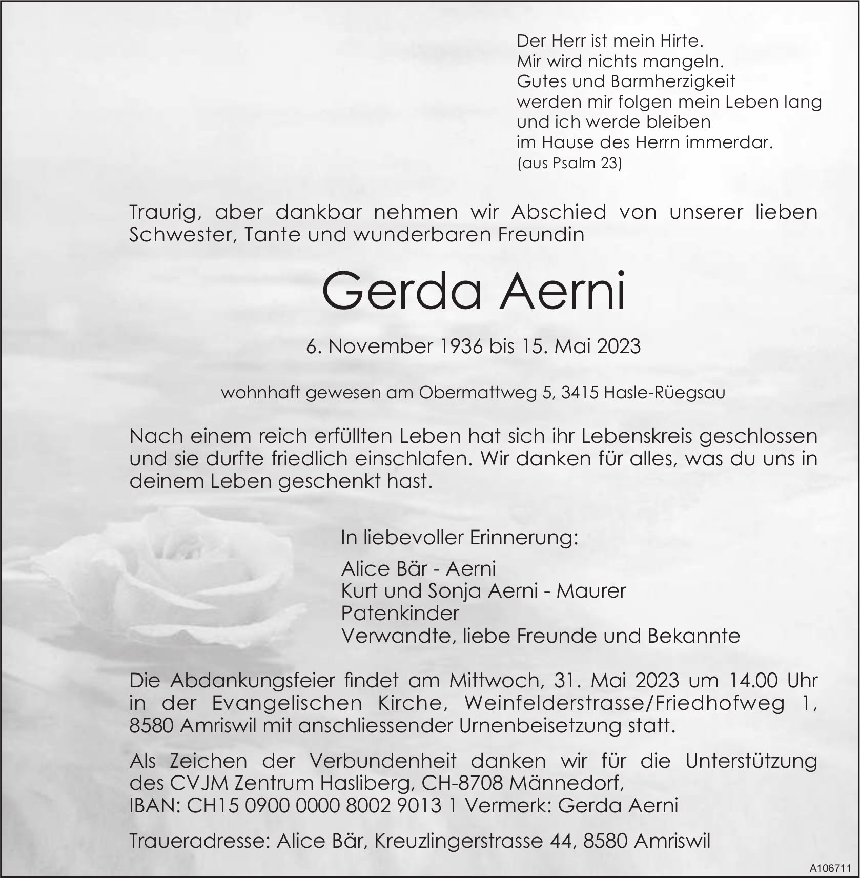 Gerda Aerni, Mai 2023 / TA