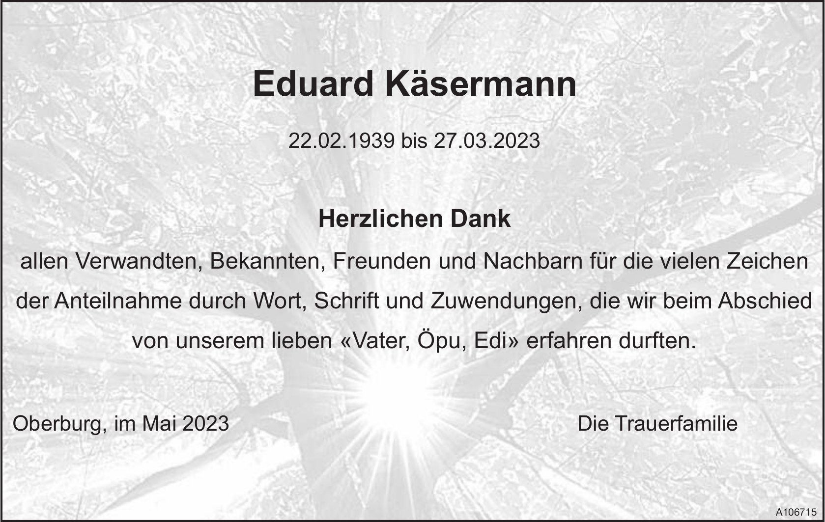 Eduard Käsermann, im Mai 2023 / DS