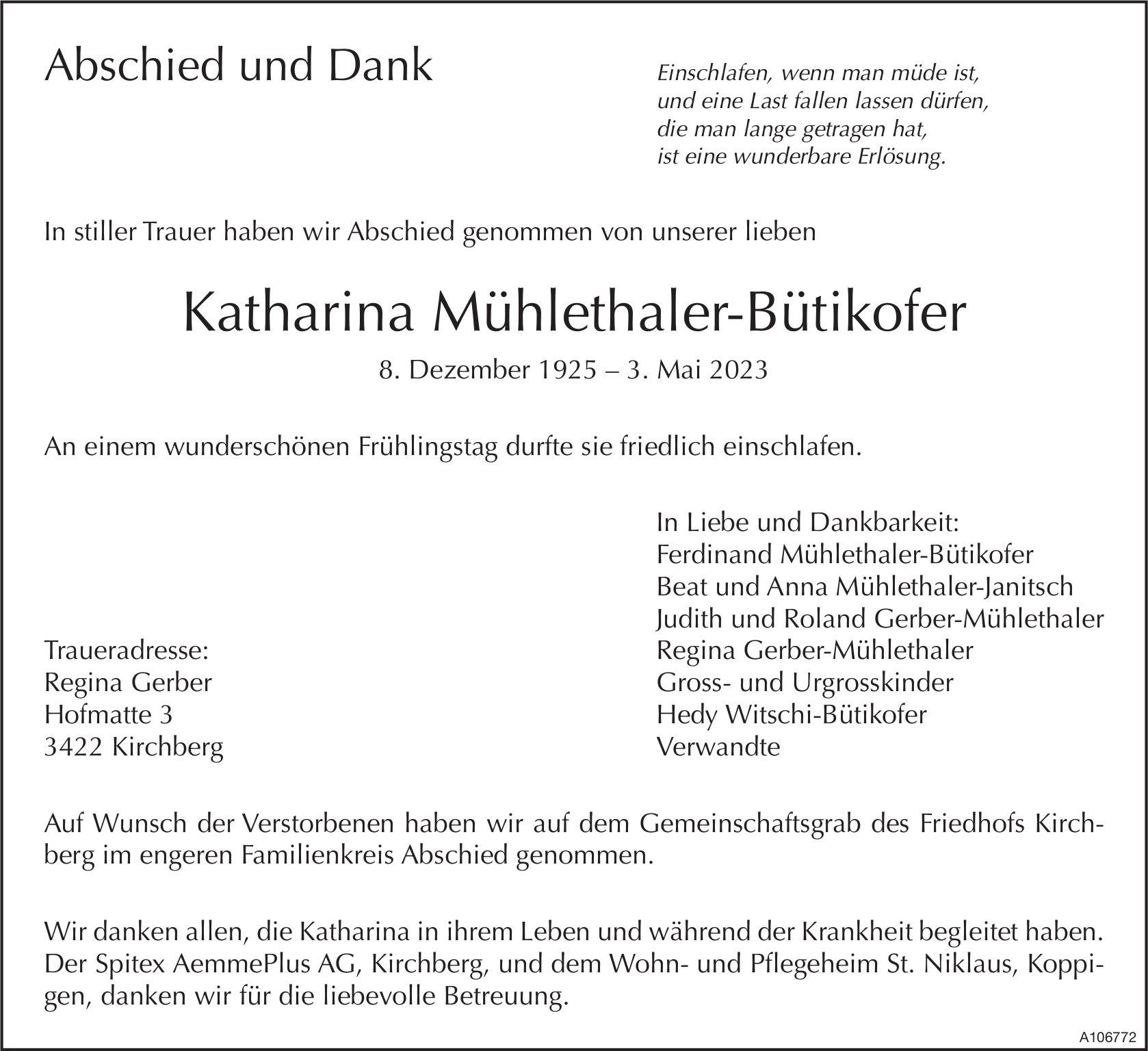 Katharina Mühlethaler-Bütikofer, im Mai 2023 / TA + DS