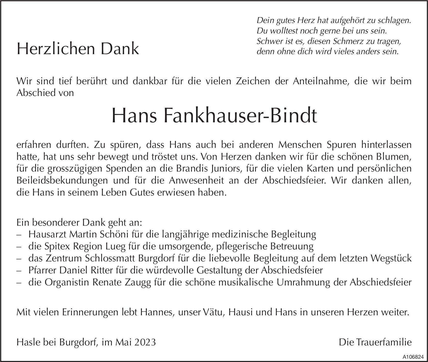 Hans Fankhauser-Bindt, im Mai 2023 / DS