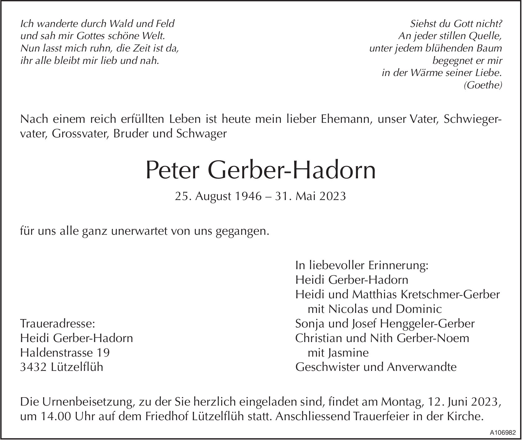 Peter Gerber-Hadorn, Mai 2023 / TA