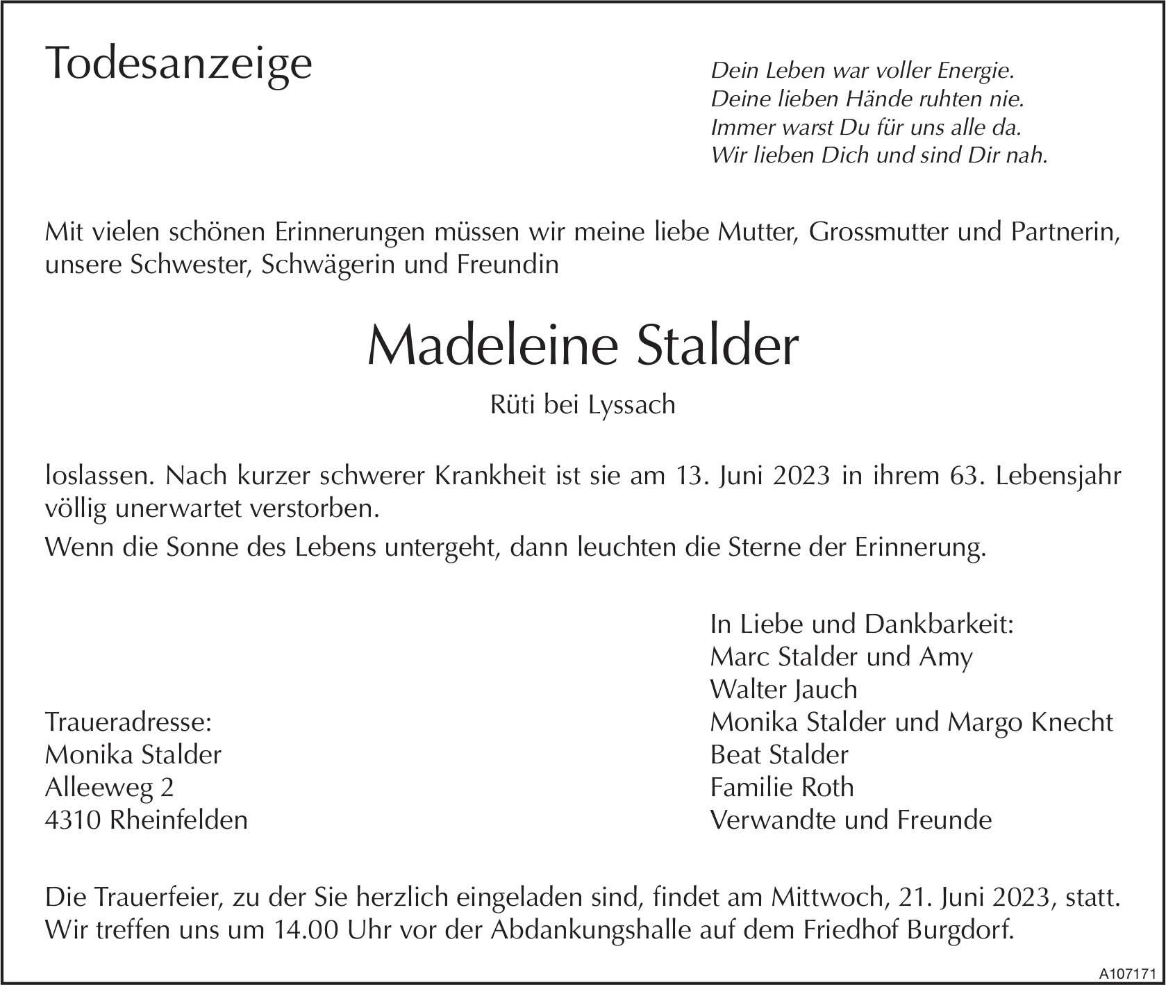 Madeleine Stalder, Juni 2023 / TA