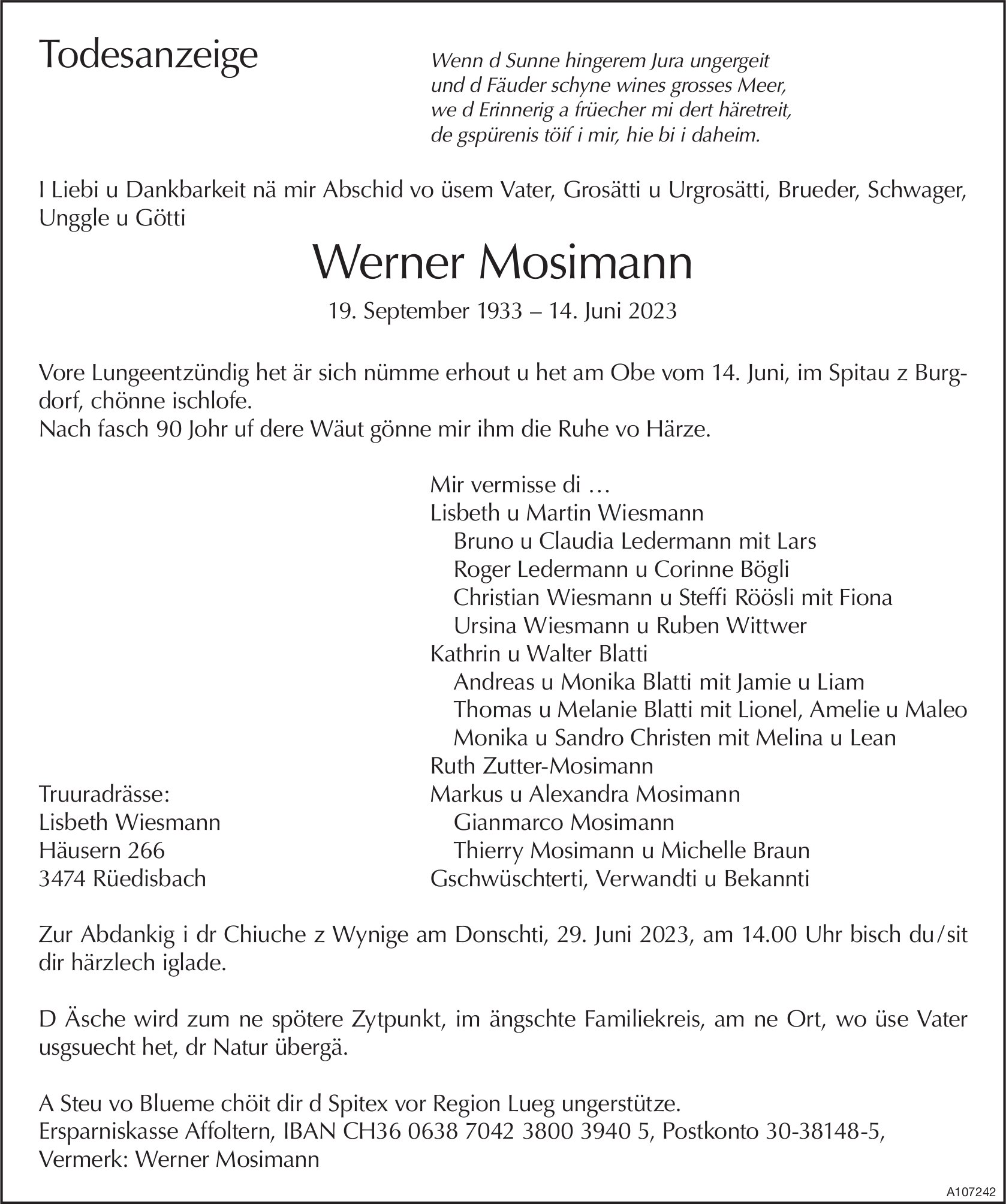 Werner Mosimann, Juni 2023 / TA
