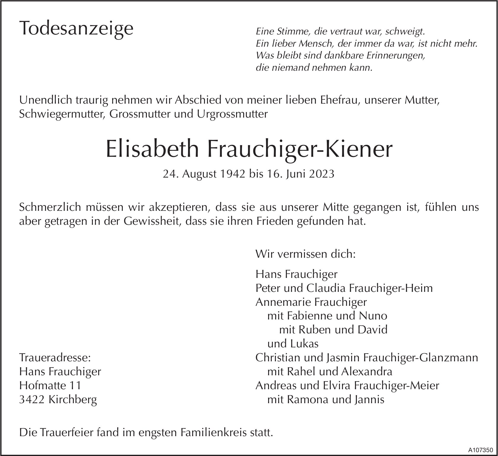 Elisabeth Frauchiger-Kiener, Juni 2023 / TA