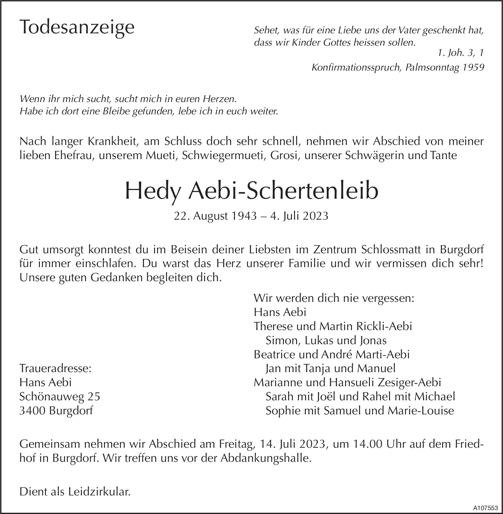 Hedy Aebi-Schertenleib, Juli 2023 / TA