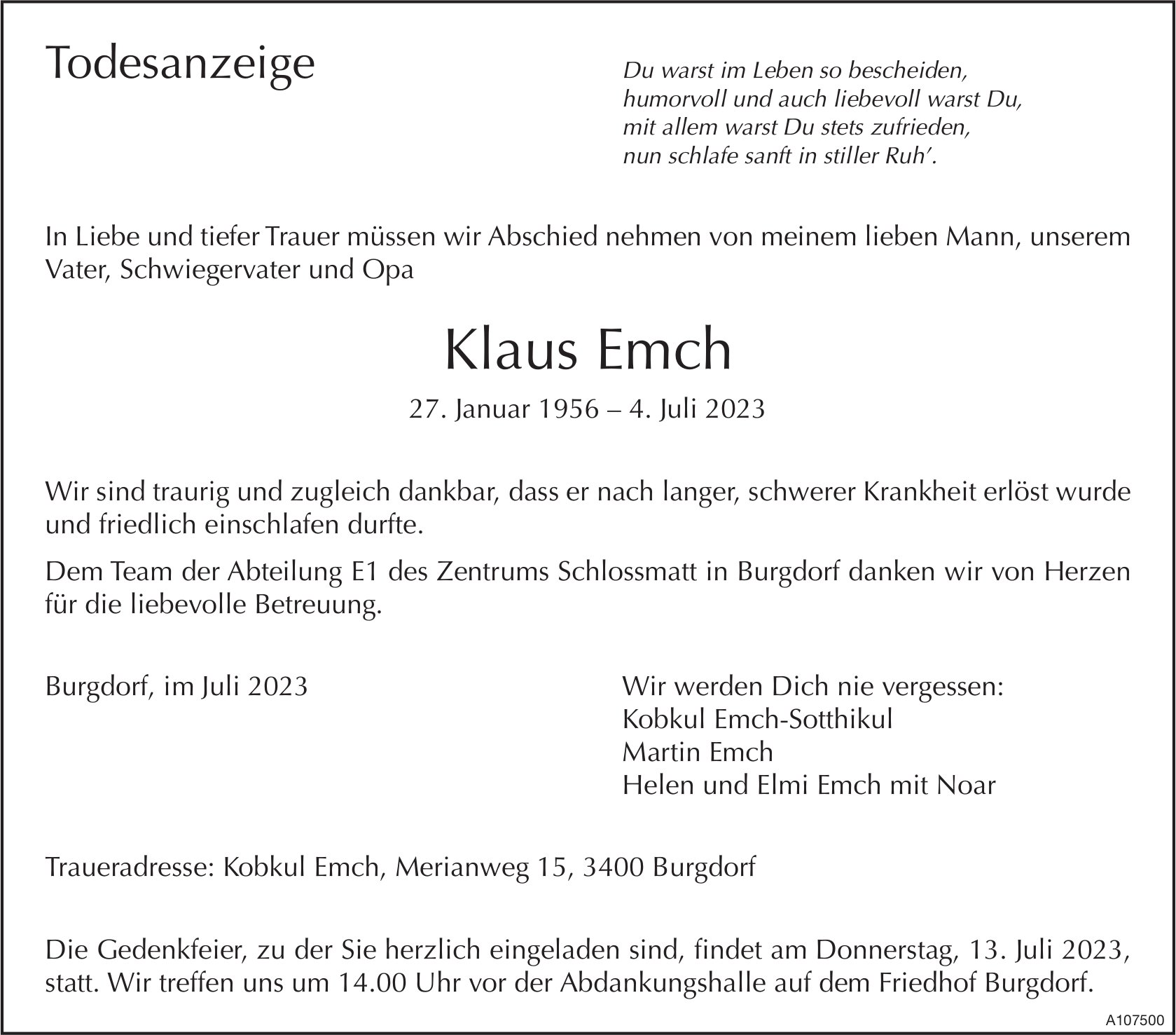 Klaus Emch, Juli 2023 / TA