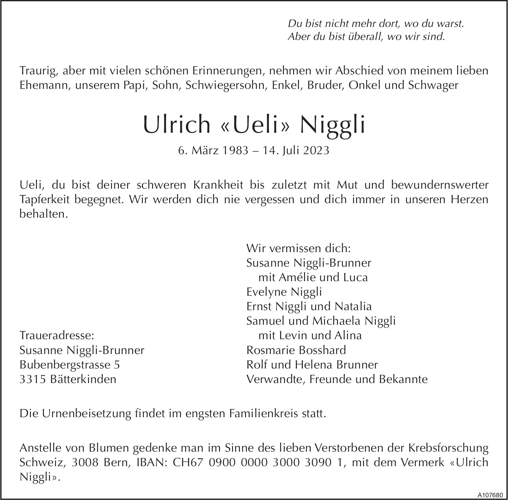 Ulrich «Ueli» Niggli, Juli 2023 / TA