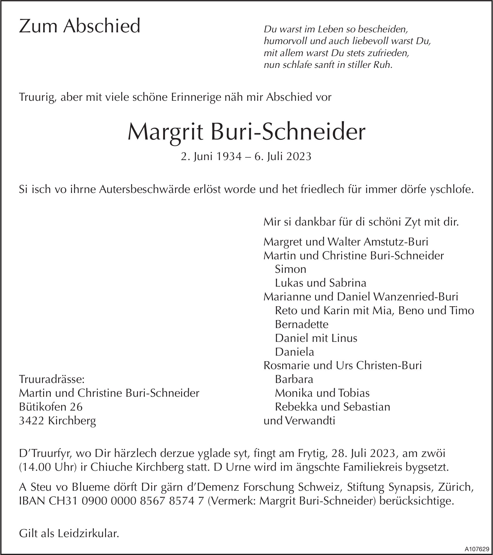 Margrit Buri-Schneider, Juli 2023 / TA