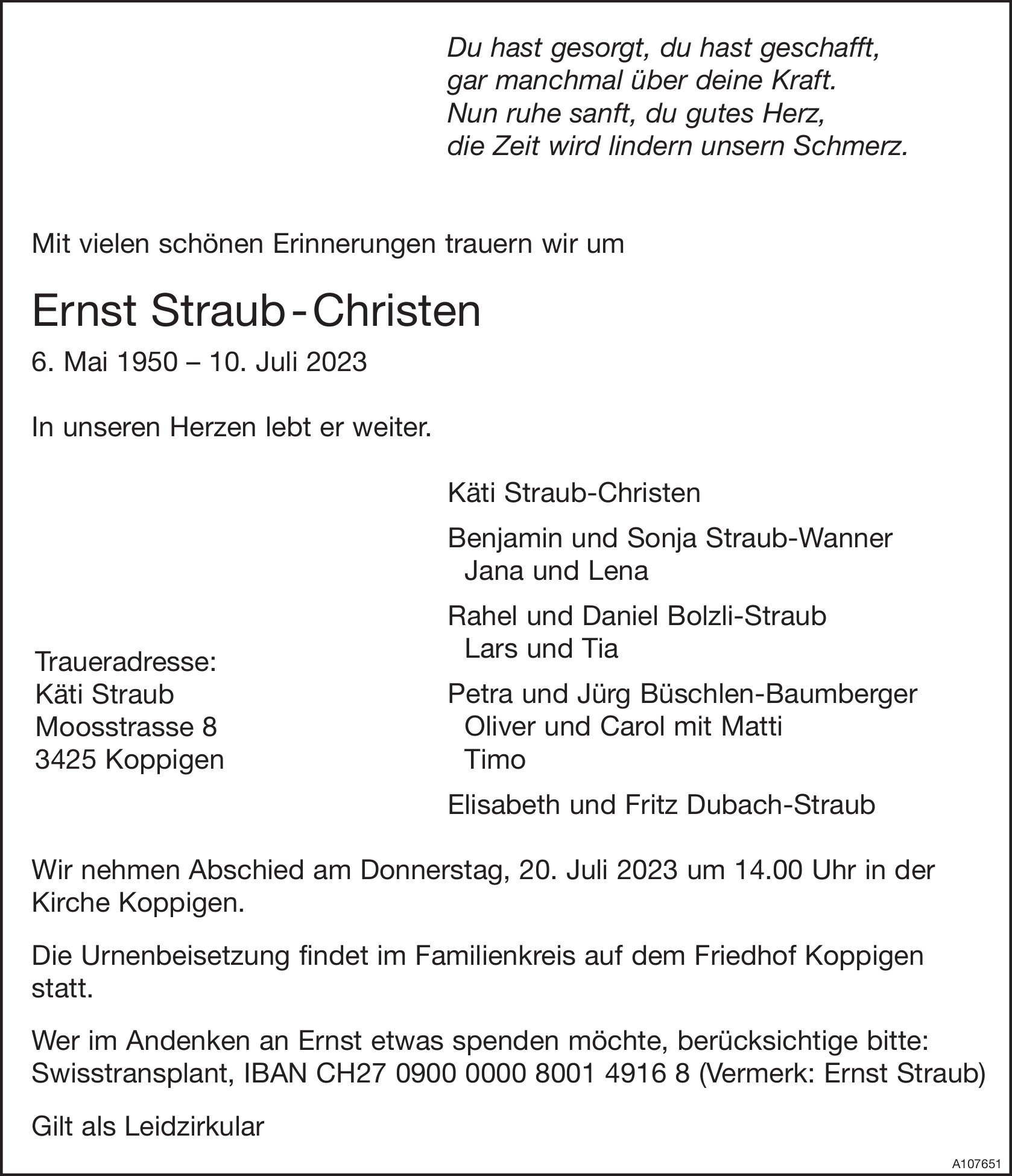 Ernst Straub-Christen, Juli 2023 / TA